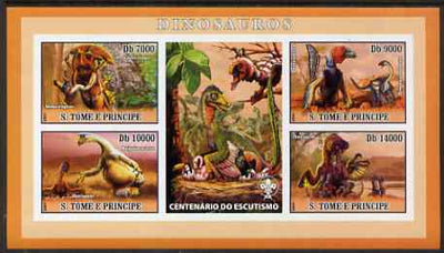 St Thomas & Prince Islands 2007 Dinosaurs imperf sheetlet containing 4 values plus label (with Scout logo) unmounted mint