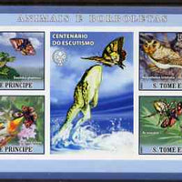 St Thomas & Prince Islands 2007 Animals & Butterflies #1 imperf sheetlet containing 4 values plus label (with Scout logo) unmounted mint