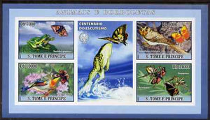 St Thomas & Prince Islands 2007 Animals & Butterflies #1 imperf sheetlet containing 4 values plus label (with Scout logo) unmounted mint