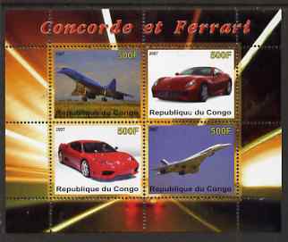 Congo 2007 Concorde & Ferrari perf sheetlet containing 4 values unmounted mint