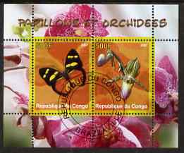 Congo 2007 Butterflies & Orchids #2 perf sheetlet containing 2 values fine cto used