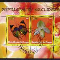 Congo 2007 Butterflies & Orchids #3 perf sheetlet containing 2 values fine cto used