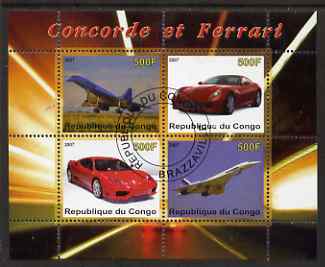 Congo 2007 Concorde & Ferrari perf sheetlet containing 4 values fine cto used