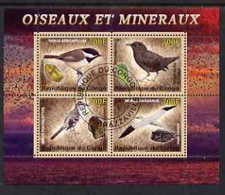 Congo 2007 Birds & Minerals #1 perf sheetlet containing 4 values fine cto used