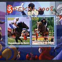 Benin 2007 Beijing Olympic Games #03 - Show Jumping (3) perf s/sheet containing 2 values (Disney characters in background) unmounted mint