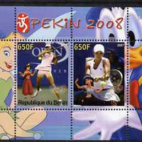 Benin 2007 Beijing Olympic Games #11 - Tennis (2) perf s/sheet containing 2 values (Disney characters in background) unmounted mint