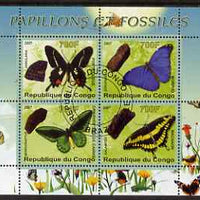 Congo 2007 Butterflies & Fossils #3 perf sheetlet containing 4 values fine cto used