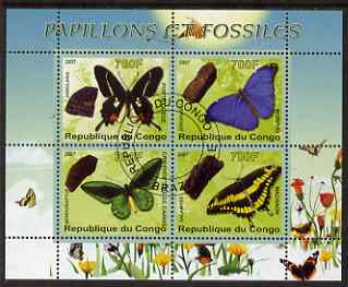 Congo 2007 Butterflies & Fossils #3 perf sheetlet containing 4 values fine cto used