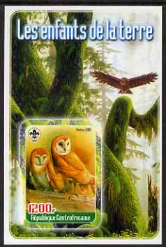 Central African Republic 2005 Young Animals of the World #5 (Owls) imperf souvenir sheet containing 1 value with Scout logo, unmounted mint