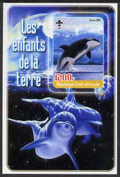 Central African Republic 2005 Young Animals of the World #6 (Whales & Dolphins) imperf souvenir sheet containing 1 value with Scout logo, unmounted mint