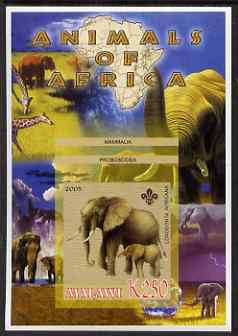 Malawi 2005 Animals of Africa - Elephants imperf m/sheet with Scout Logo and Giraffe in background, unmounted mint