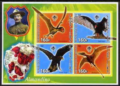 Djibouti 2005 Pre-historic Life #1 (Birds & Minerals) imperf sheetlet containing 4 values each with Scout Logo, unmounted mint