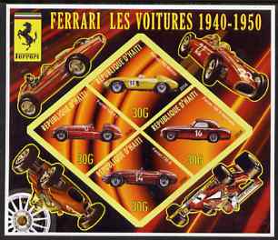 Haiti 2006 Ferrari Cars 1940-1950 imperf sheetlet containing 4 diamond shaped values unmounted mint