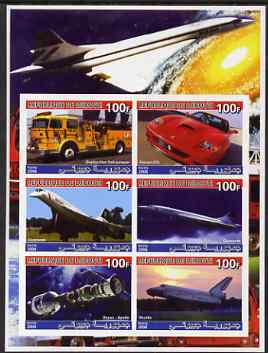 Djibouti 2006 Concorde, Space, Ferrari & Fire Trucks imperf sheetlet containing 6 values unmounted mint