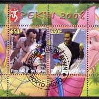 Benin 2007 Beijing Olympic Games #15 - Tennis (4) perf s/sheet containing 2 values (McEnroe & Sampras with Disney characters in background) fine cto used