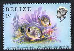 Belize 1984-88 Butterflyfish 1c def perf single with fine downward shift of black & yellow (Queen with white aura and blurred fish) unmounted mint, SG 766var