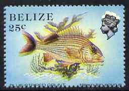 Belize 1984-88 Blue-striped Grunt 25c def perf single with fine downward shift of black & yellow (Queen with white aura and doubled fish) unmounted mint, SG 774var