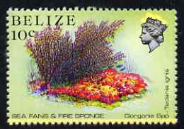 Belize 1984-88 Sea Fans & Fire Sponge 10c def perf single with fine upward shift of blue (Queen with yellow aura) unmounted mint, SG 772var