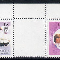 Tuvalu 1981 Royal Wedding 45c (Royal Yacht Victoria & Albert) in unmounted mint inter-paneau gutter pair from uncut sheets, SG 170var scarce thus