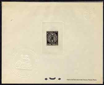 French Guiana 1947 Postage Due 50c black Epreuves deluxe proof sheet in issued colour with Official French Colonies impressed die stamp (from very limited printing) being the first item to feature a Frog, as SG D246