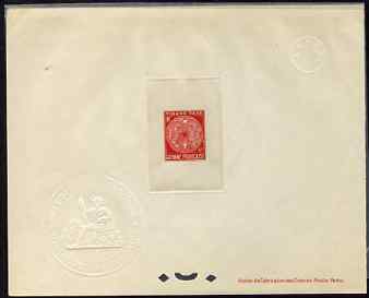 French Guiana 1947 Postage Due 4f rose-red Epreuves deluxe proof sheet in issued colour with Official French Colonies impressed die stamp (from very limited printing) being the first item to feature a Frog, as SG D250