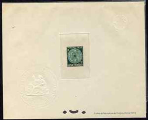 French Guiana 1947 Postage Due 10f emerald Epreuves deluxe proof sheet in issued colour with Official French Colonies impressed die stamp (from very limited printing) being the first item to feature a Frog, as SG D252