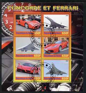 Benin 2007 Concorde & Ferrari #2 perf sheetlet containing 6 values fine cto used