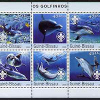 Guinea - Bissau 2003 Dolphins perf sheetlet containing 6 x 450 values (each with Scout Logo) unmounted mint,Mi 2584-89