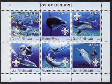 Guinea - Bissau 2003 Dolphins perf sheetlet containing 6 x 450 values (each with Scout Logo) unmounted mint,Mi 2584-89