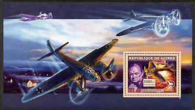 Guinea - Conakry 2006 Military Aircraft & Personalities perf s/sheet #3 containing 1 value (Churchill & Heinkel) unmounted mint