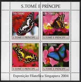 St Thomas & Prince Islands 2004 Butterflies & Orchids perf sheetlet containing 4 values unmounted mint, Mi 2603-06