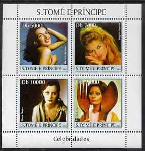 St Thomas & Prince Islands 2004 Celebrities (Actresses) perf sheetlet containing 4 values unmounted mint, Mi 2653-56 (Marilyn, Brigette, Greta Garbo & Sophia Loren)