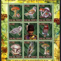 Malawi 2007 Owls & Mushrooms perf sheetlet containing 8 values plus label (Scout Centenary) unmounted mint