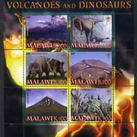 Malawi 2007 Volcanoes & Dinosaurs #1 perf sheetlet containing 6 values each with Scout Logo unmounted mint