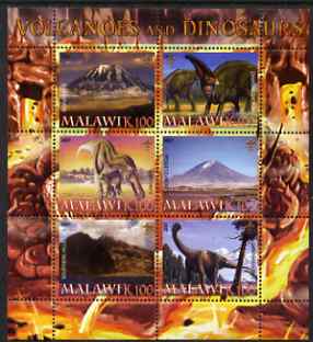 Malawi 2007 Volcanoes & Dinosaurs #2 perf sheetlet containing 6 values each with Scout Logo unmounted mint