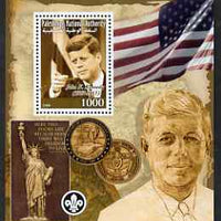 Palestine (PNA) 2008 John F Kennedy perf s/sheet containing 1 value (with Scout Logo) unmounted mint. Note this item is privately produced and is offered purely on its thematic appeal