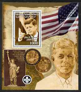 Palestine (PNA) 2008 John F Kennedy perf s/sheet containing 1 value (with Scout Logo) unmounted mint. Note this item is privately produced and is offered purely on its thematic appeal