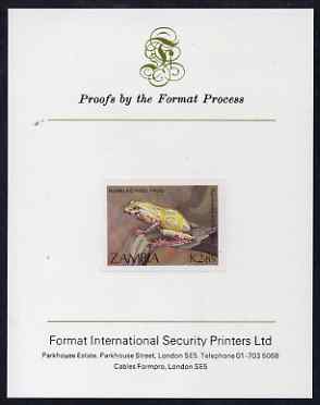 Zambia 1989 Reed Frog 2k85 imperf proof mounted on Format International proof card as SG 569