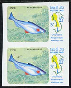 Laos 1983 Fish of Meking River 3k Lesser Mekong Catfish imperf pair unmounted mint SG 670var