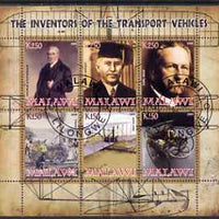 Malawi 2008 Transport Inventors #1 perf sheetlet containing 6 values fine cto used