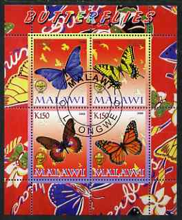 Malawi 2008 Butterflies perf sheetlet containing 4 values, each with Scout logo fine cto used