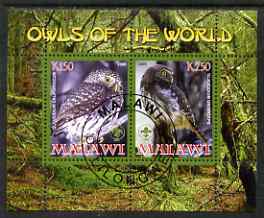 Malawi 2008 Owls of the World perf sheetlet #2 containing 2 values with Scout Logo fine cto used