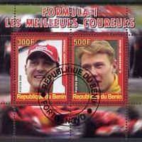 Benin 2008 Formula 1 - Great Drivers perf sheetlet #1 containing 2 values (M Schumacher & M Hakkinen) fine cto used