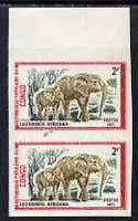 Congo 1972 Wild Animals 2f Elephants imperf pair from limited printing unmounted mint as SG 334