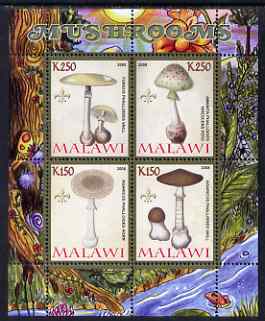 Malawi 2008 Fungi #1 perf sheetlet containing 4 values, each with Scout logo unmounted mint