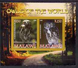 Malawi 2008 Owls of the World imperf sheetlet #5 containing 2 values with Scout Logo unmounted mint