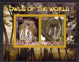 Malawi 2008 Owls of the World imperf sheetlet #6 containing 2 values with Scout Logo unmounted mint