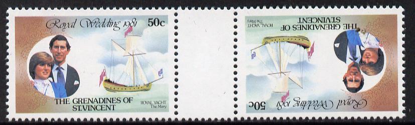 Booklet - St Vincent - Grenadines 1981 Royal Wedding 50c (Royal Yacht The Mary) in unmounted mint tete-beche pair from uncut booklet pane, SG 202var scarce thus