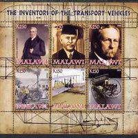 Malawi 2008 Transport Inventors #1 perf sheetlet containing 6 values unmounted mint