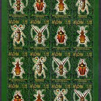 Abkhazia 1999 Beetles #2 perf sheetlet of 16 containing 4 sets of 4 arranged alternatively in rows, unmounted mint